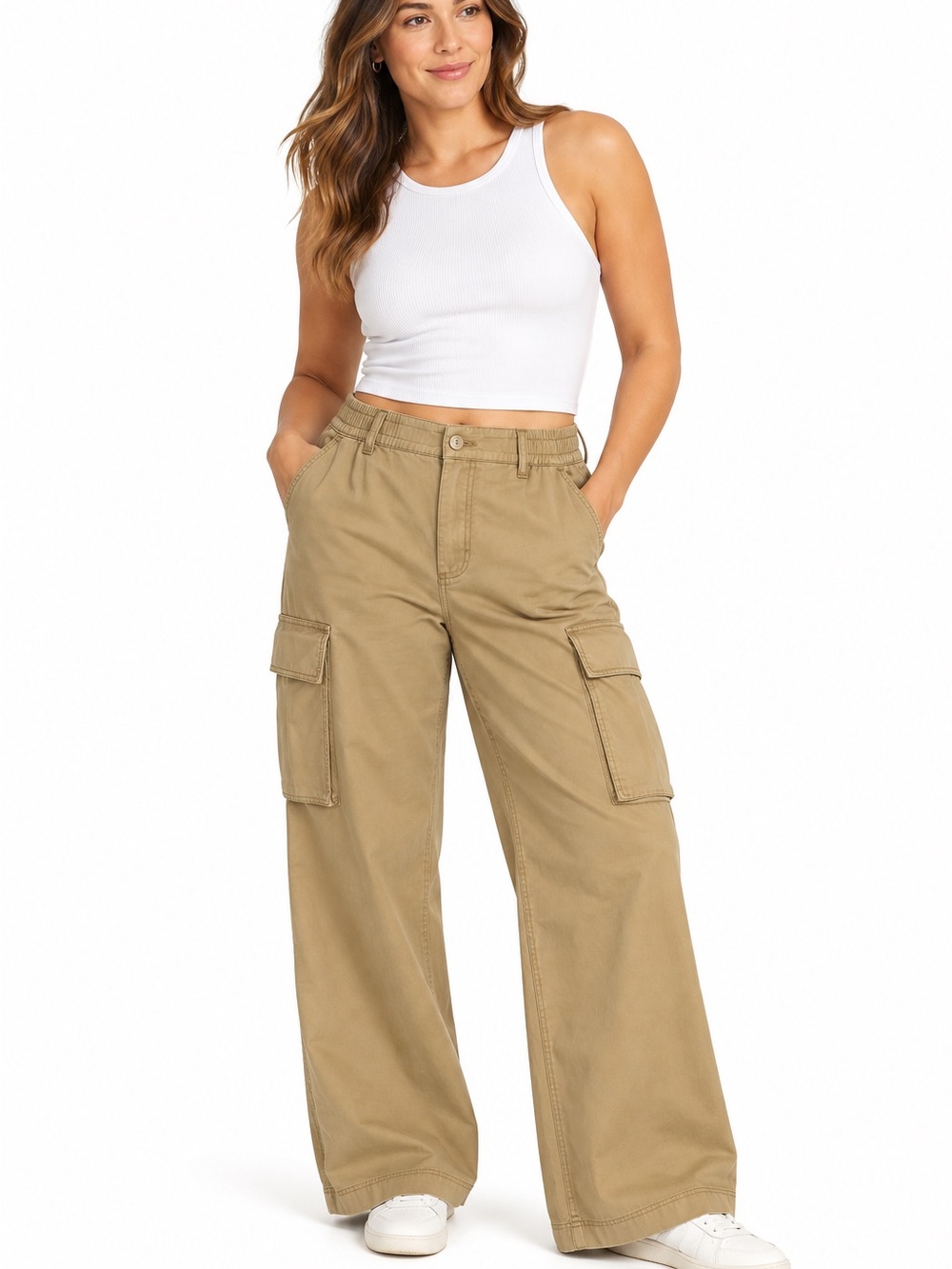 Old Navy Cargo Pants Womens XL High Rise Wide Leg Utility Khaki NWT Granola
